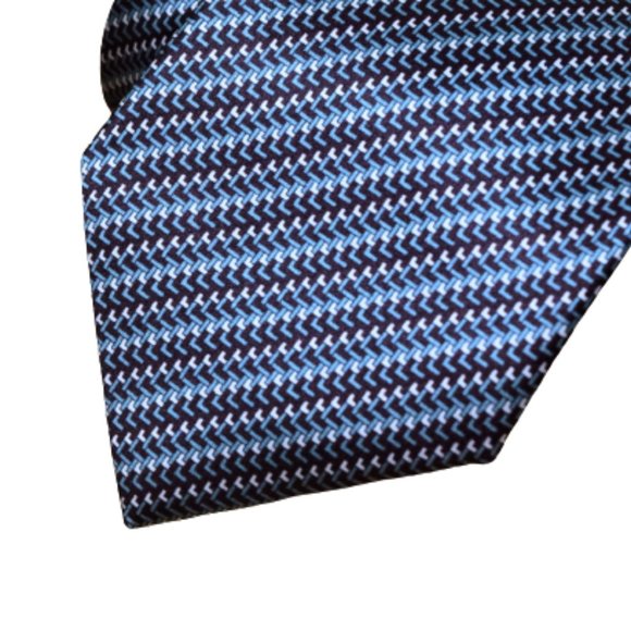 New BRIONI Blue Aqua Geometric Italy Woven Silk Neck Tie handmade in Italy $440 - Picture 2 of 13